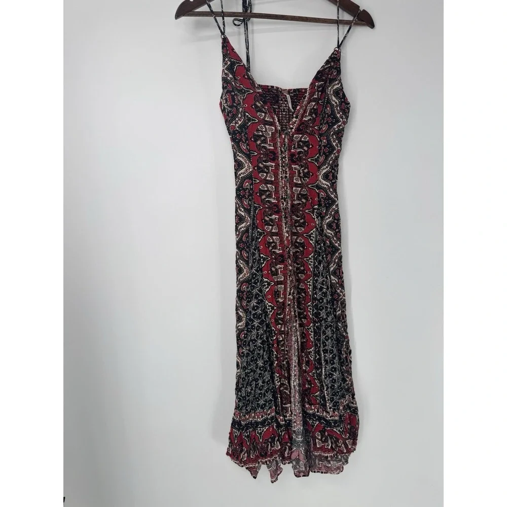 Free People On The Bright Side Maxi Dress Red Black Boho XS Cottagecore Festival